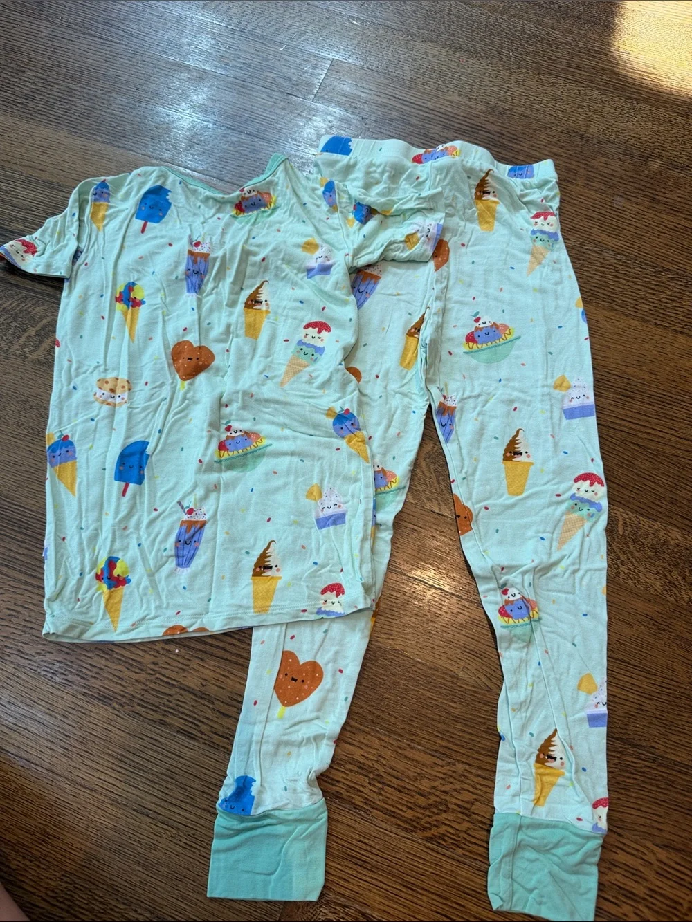 Kids Ice Cream Print Mint Trim Pajama Set